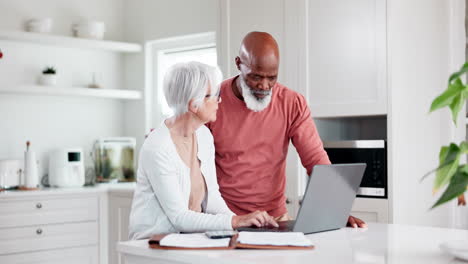 senior couple, laptop and planning for home