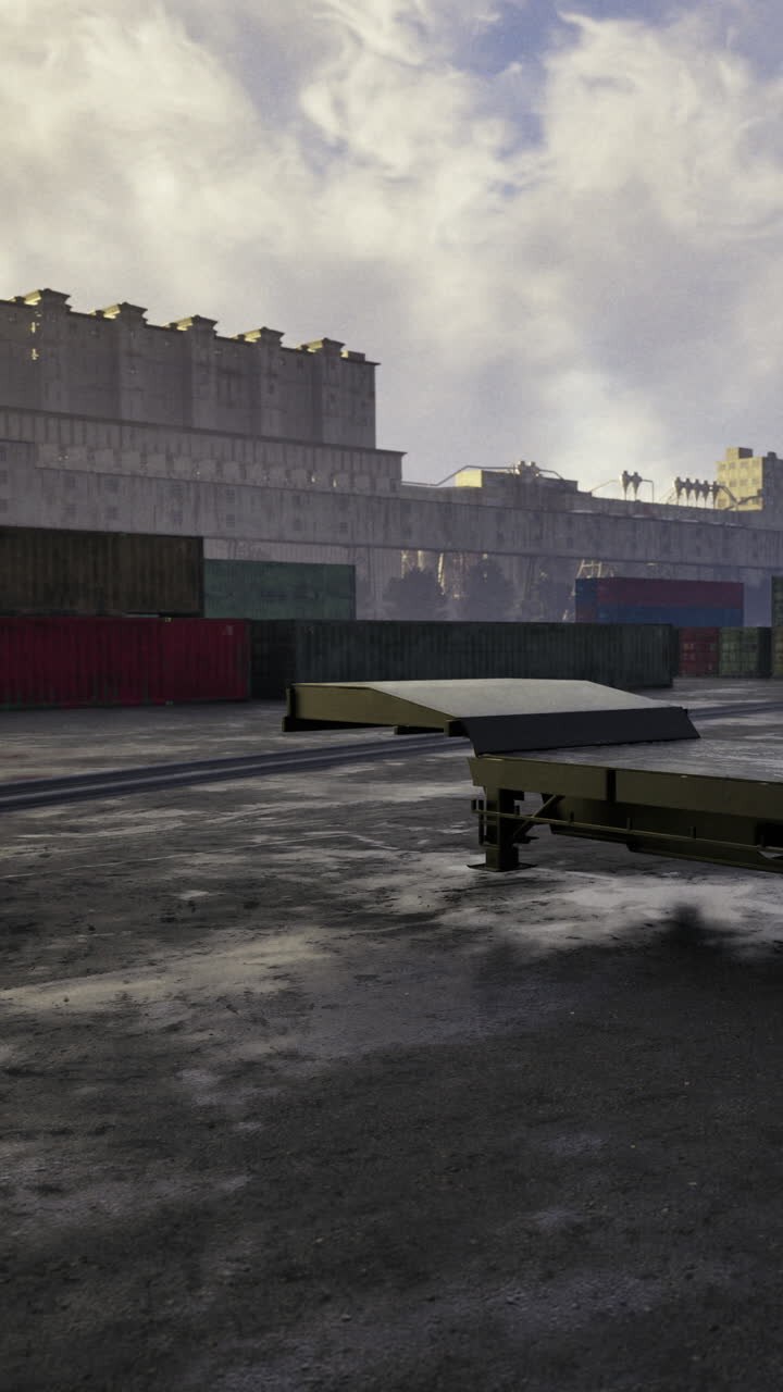 Cargo area with shipping containers in a busy port during daylight hours