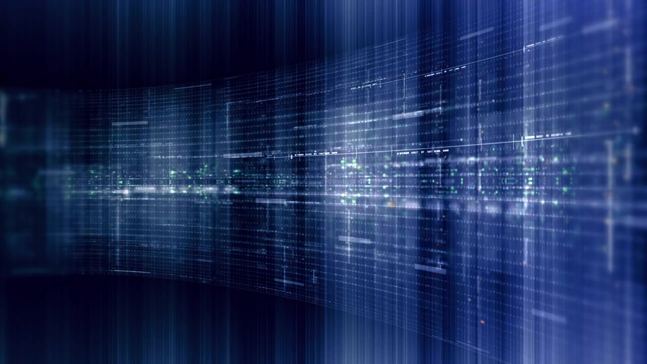 Futuristic data network visualization with glowing digital streams, big data analytics interface, cyber technology background and communication system in curved virtual display
