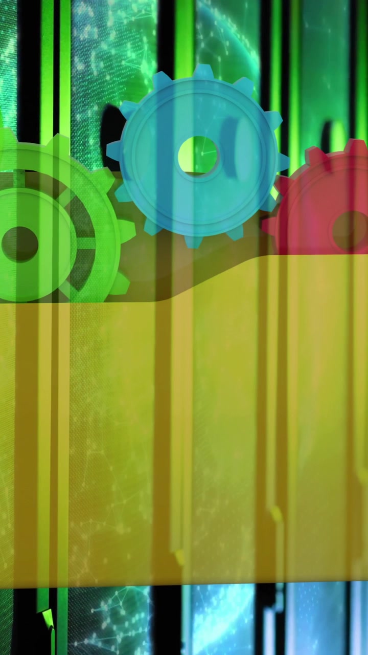 Cartella con animazione di ingranaggi colorati su server di elaborazione dati