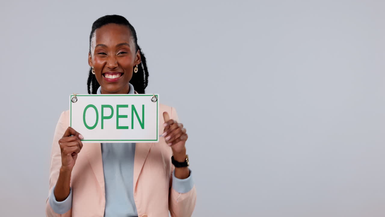 Happy black woman, small business