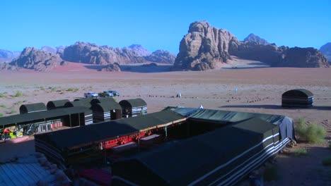 high angle over a large bedouin camp in wadi rum jordan