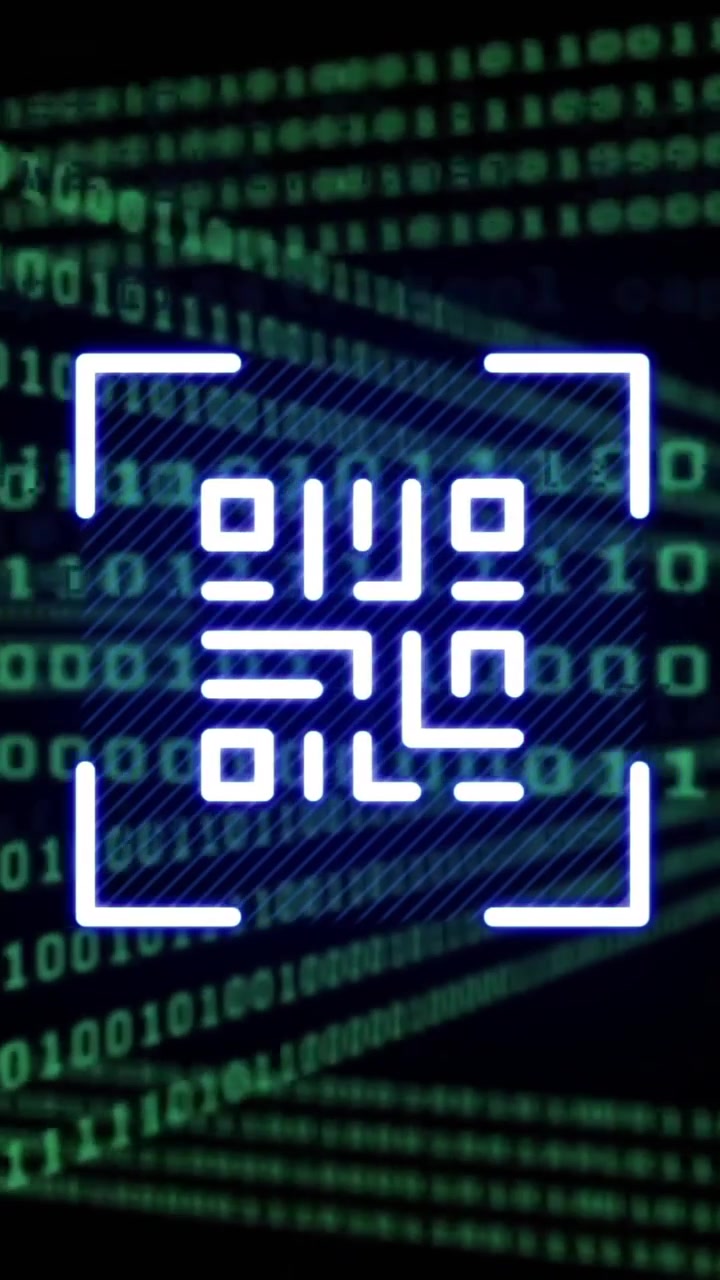 Animation of qr code and binary coding digital data processing