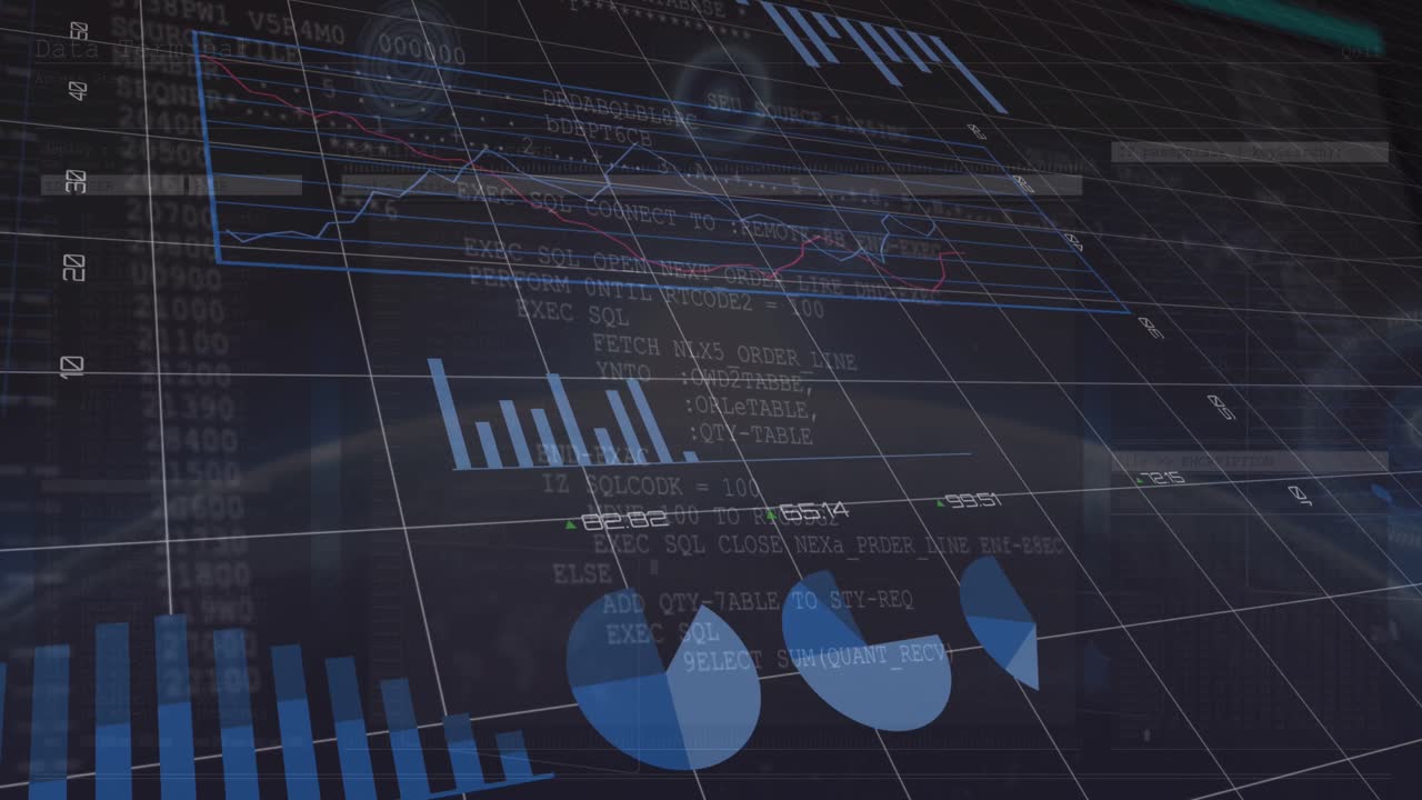 animación del procesamiento de datos financieros y las estadísticas a través de la red.