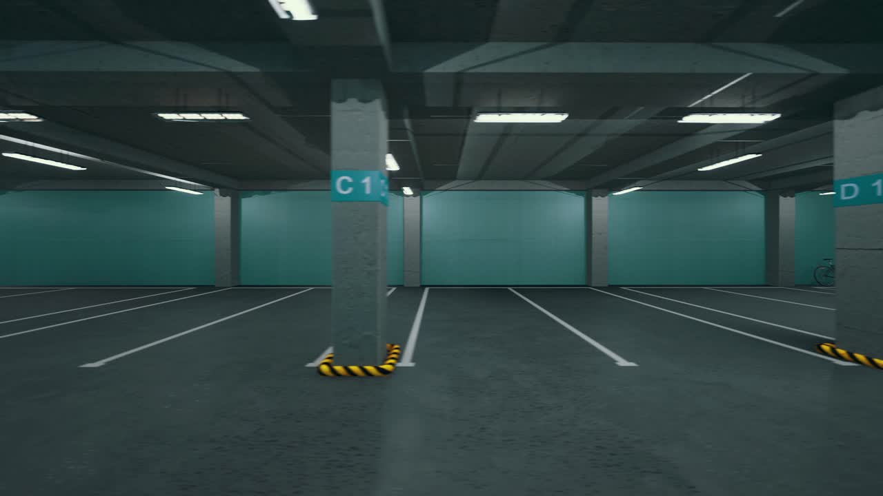 Underground parking without cars. Modern underground parking. Indoor full modern parking. Underground Parking Garage Scene