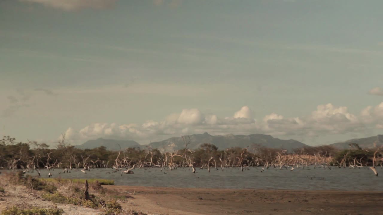 Scenic Lake Landscape with Mountains and Clouds