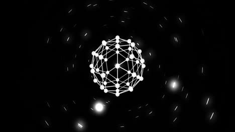 animation of white globe and data processing on dark background