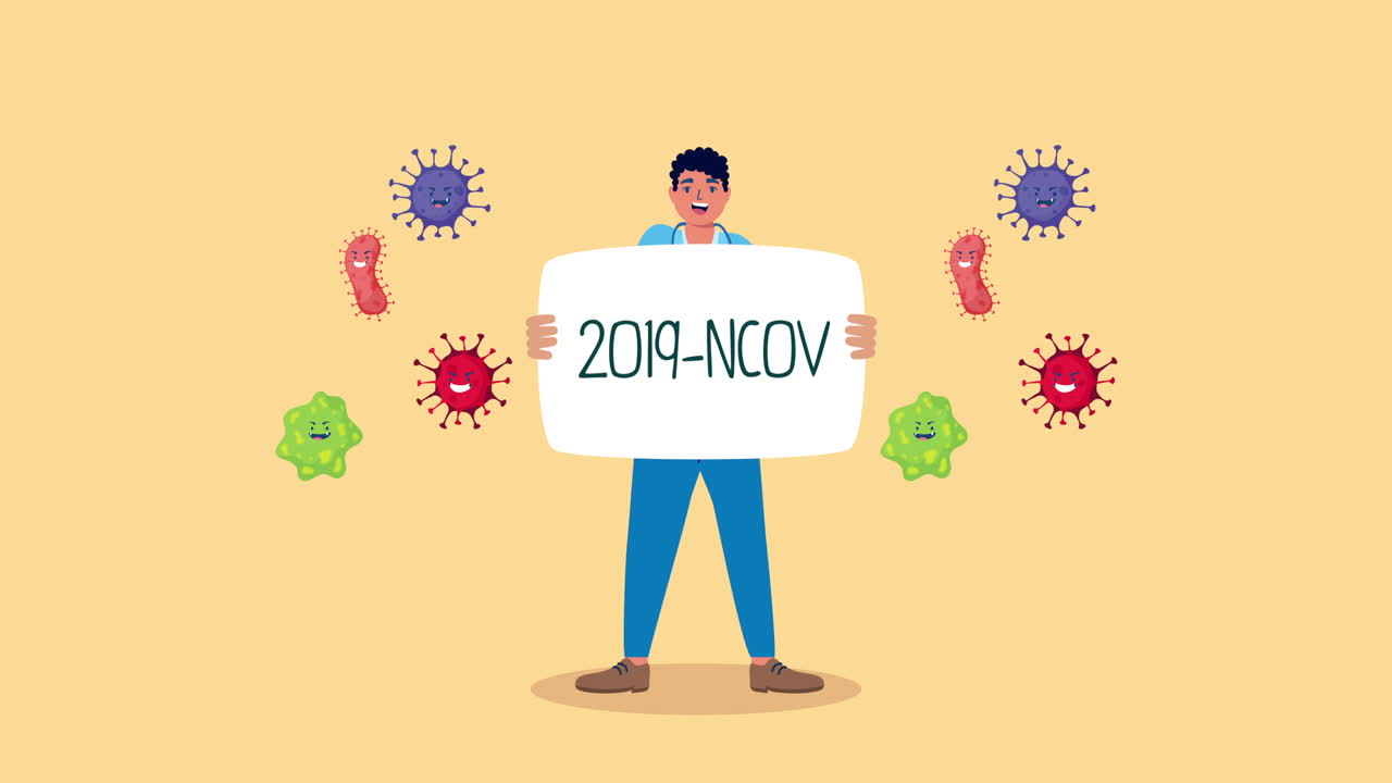 2019-ncov에 대한 표지판을 들고 있는 의사