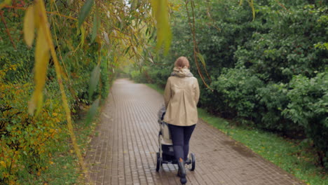 Mamá-Con-Bebé-Dando-Un-Paseo-Afuera-El-Día-De-Otoño