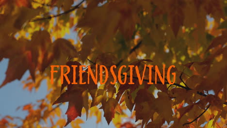 animation of friendsgiving text and autumn tree background