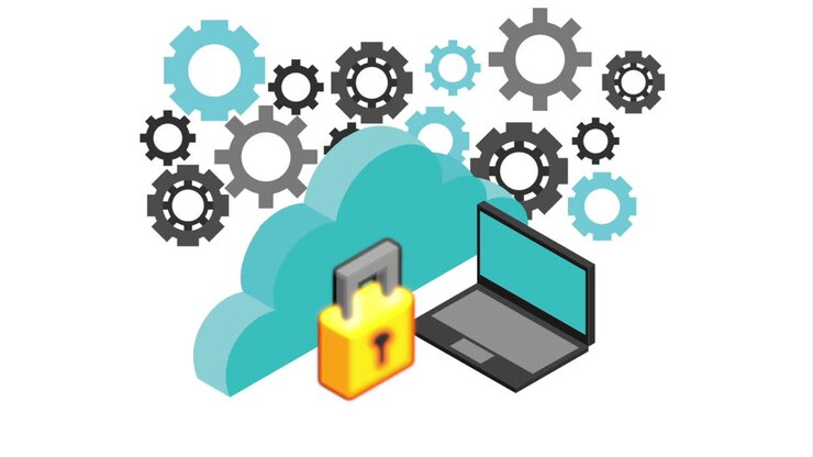 Sikker cloud computing med bærbar computer og lås