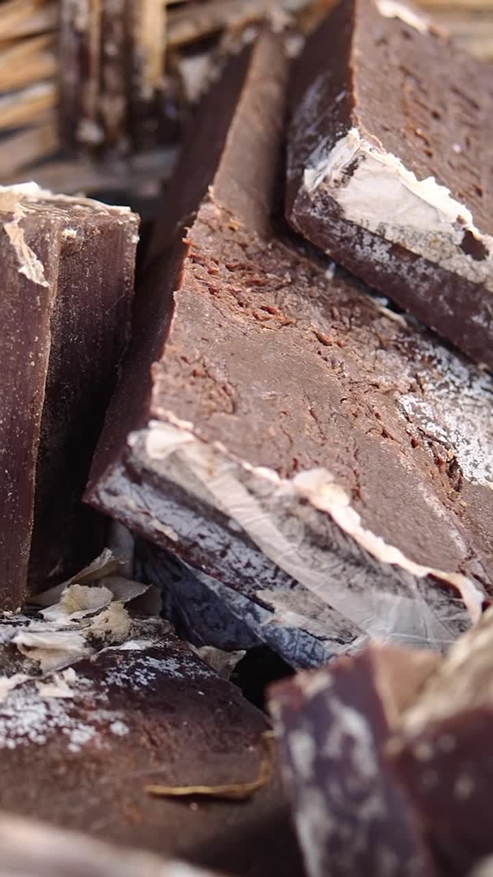Close Up of Rustic Handmade Soap Blocks in a Basket