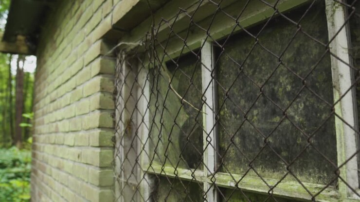 Old Abandoned Building with a Wired Window