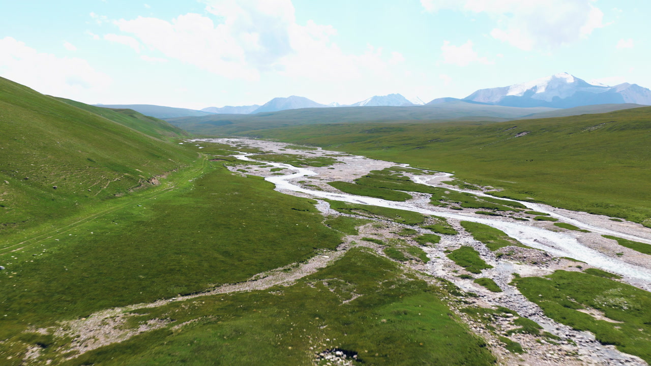 Remote Mountain River Of Sary-Jaz (Saryjaz) In Eastern Kyrgyzstan. Aerial Drone Shot