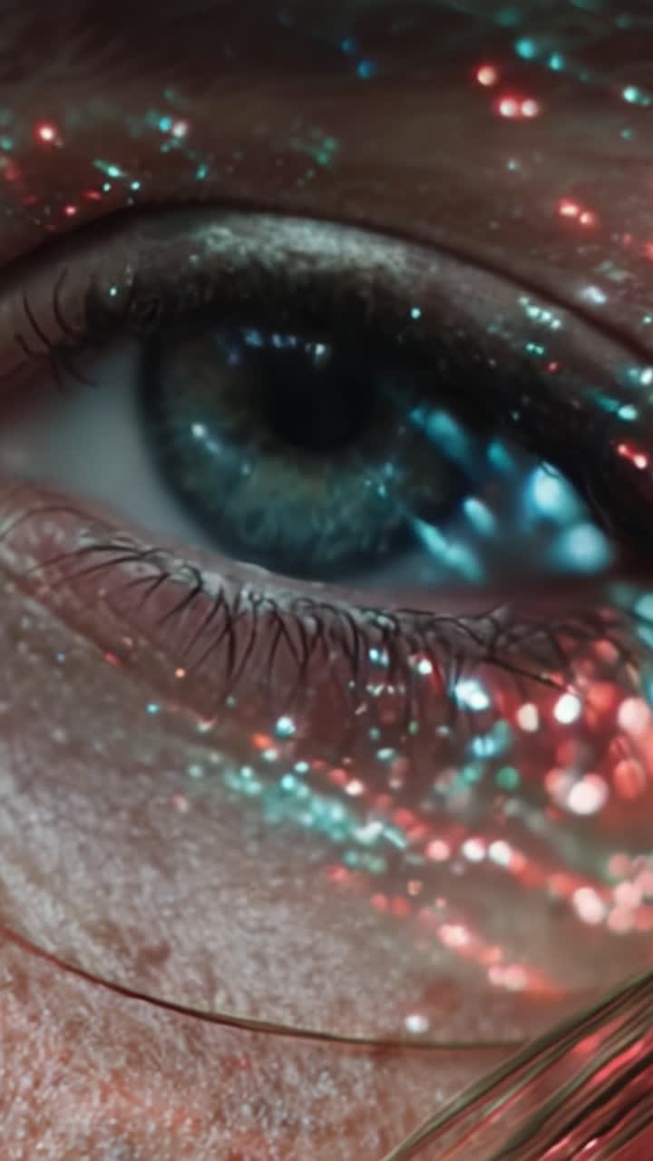 A Close-Up Exploration of a Glimmering Eye, Showcasing Shimmering Glitter and Sparkling Reflections That Enhance Its Captivating Beauty and Depth