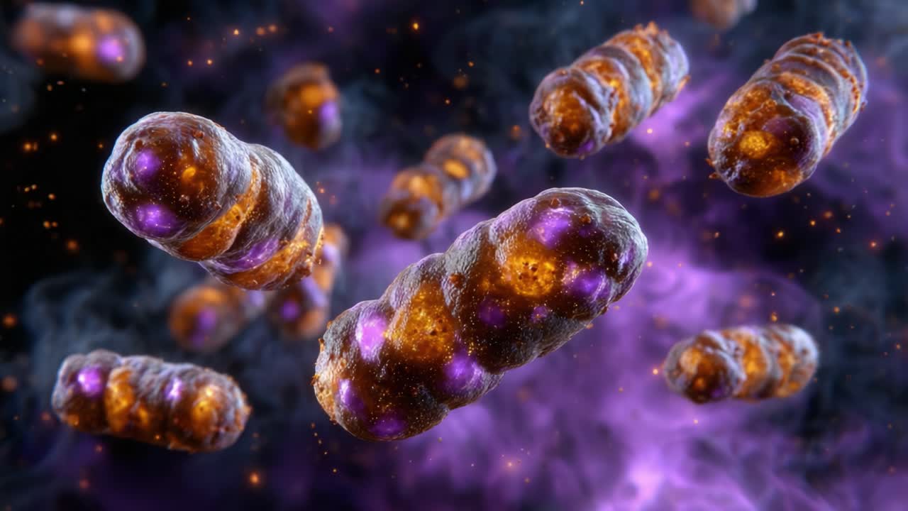 An Intriguing Visual of Microbial Life: A Stunning Representation of Bacteria with Colorful Highlights Amidst a Cosmic Background