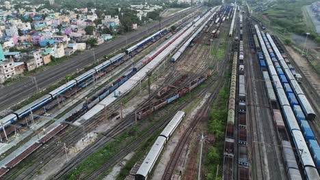 long view of receding rail lines stretching into the evening mist in chennai city