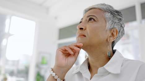 Thinking,-doubt-and-business-woman-face-in-office