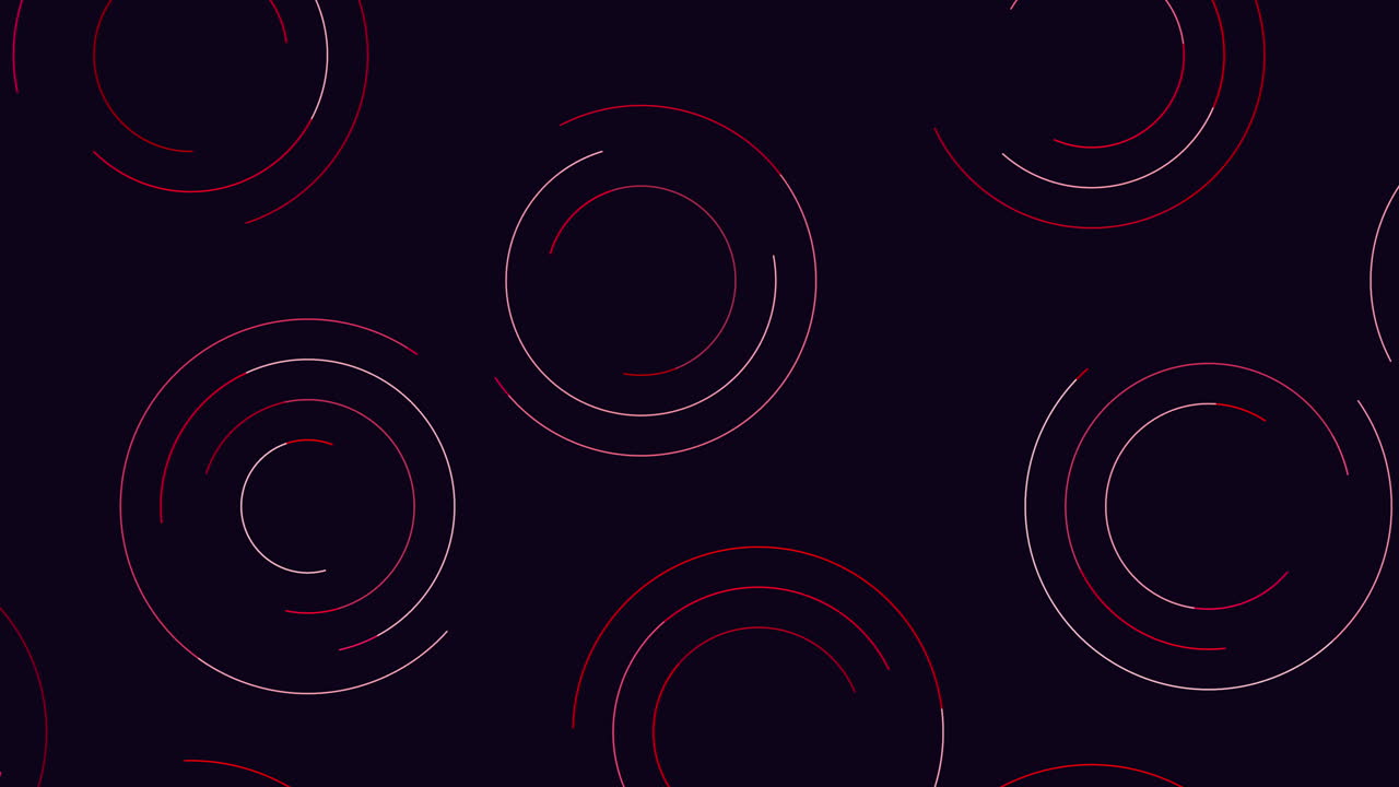 Abstract rotating neon circles on dark background, seamless motion graphic loop