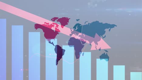 animation of arrow descending with statistics and data processing over world map