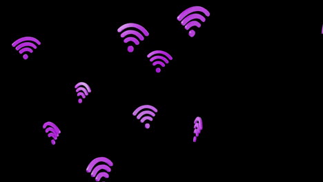 animation of wifi icons with data processing over black background