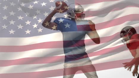 Quarterback-Siendo-Abordado-Por-Un-Jugador-De-Fútbol-Americano-Con-Bandera-Americana