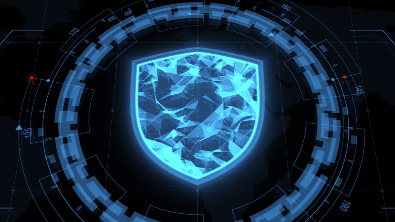 gráfico de movimiento del escudo de seguridad azul con pantalla de cabeza ( hud ui ) interfaz de tecnología y elementos futuristas