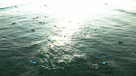 Canggu,-Insel-Bali,-Indonesien,-Urlaubsziel-Für-Expats,-überfüllter-Surfer-Spot-Auf-Dem-Meer,-Luftaufnahme