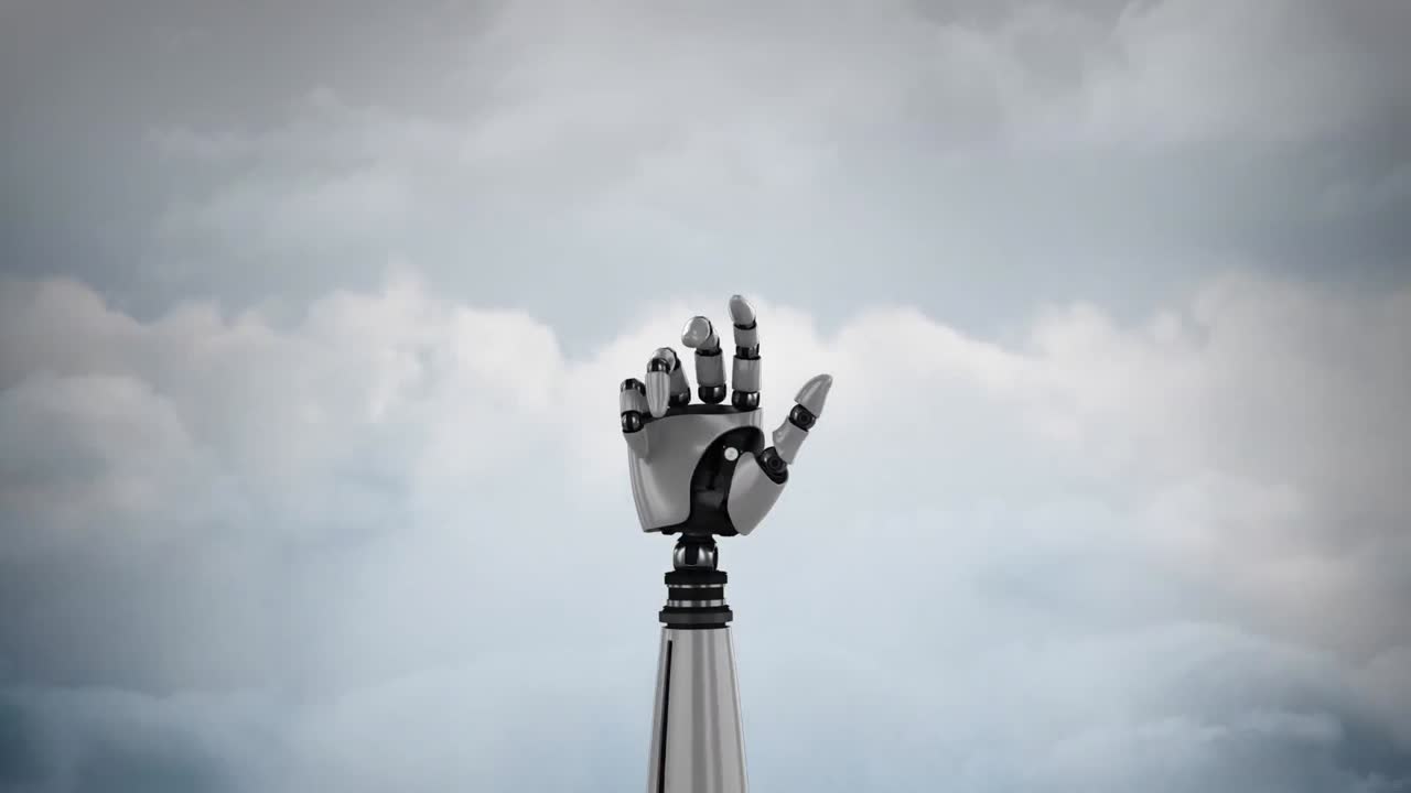 brazo robótico en un fondo de cielo