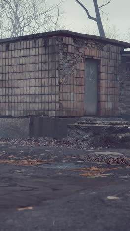 abandoned building in foggy autumn