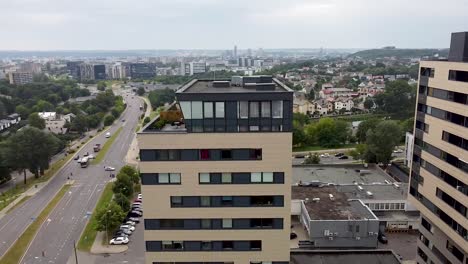 top floor of a high rise building and cityscape of vilnius lithuania