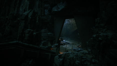 Mysterious cave entrance illuminated by soft light deep underground