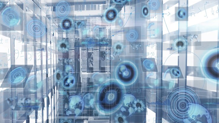 Animation of data processing over server room