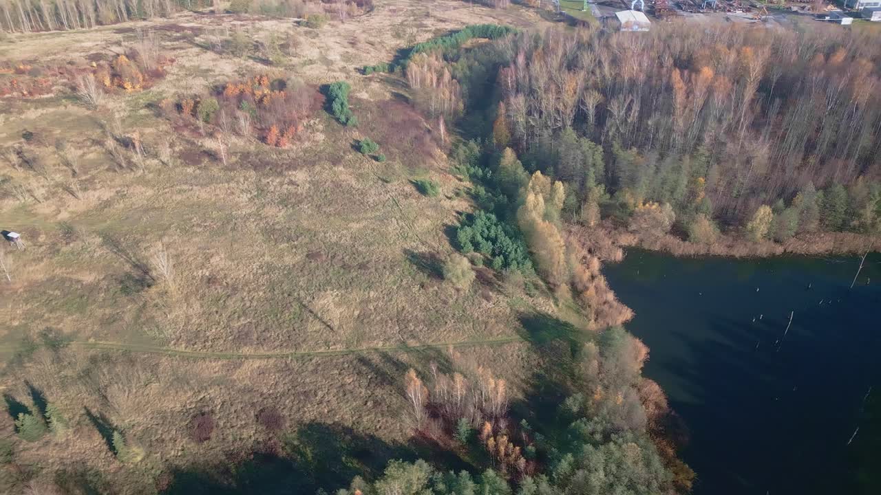 Karvina heart shape pond and post industrial autumnal landscape AERIAL