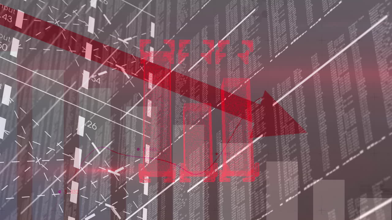 검은색 배경에  ⁇ 락과 금융 데이터 처리의 애니메이션