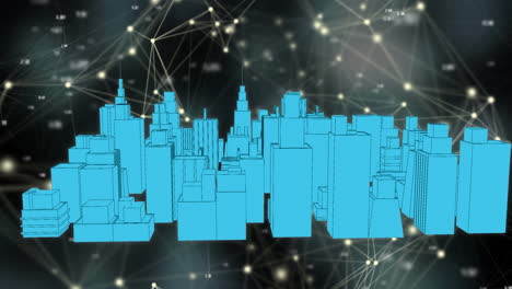 animación de la red de conexiones sobre la ciudad digital en fondo negro