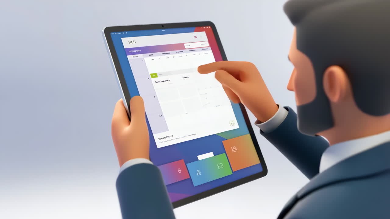 3D Rendered Businessman Interacting with a Tablet Application