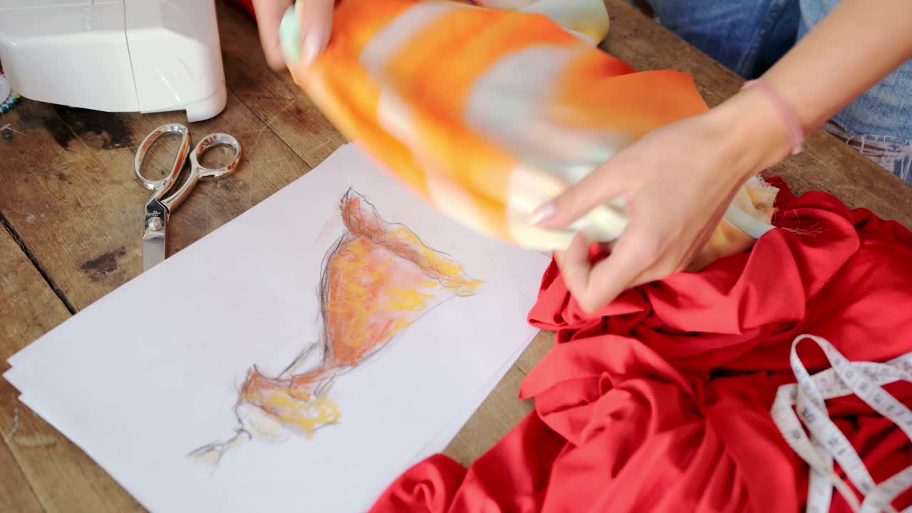 천 스케치를 사용하여 자르기 여성