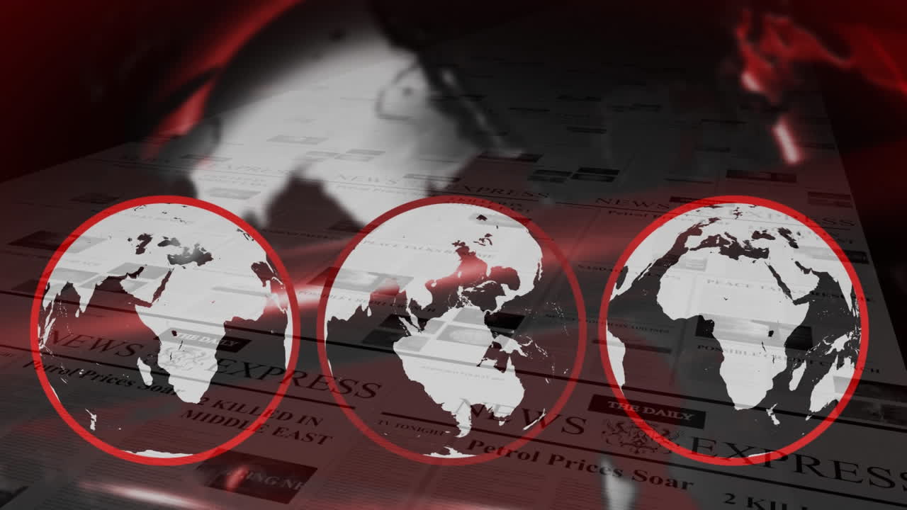 데이터 인터페이스의 일러스트레이션과 결합 된 3 개의 지구의 디지털 복합