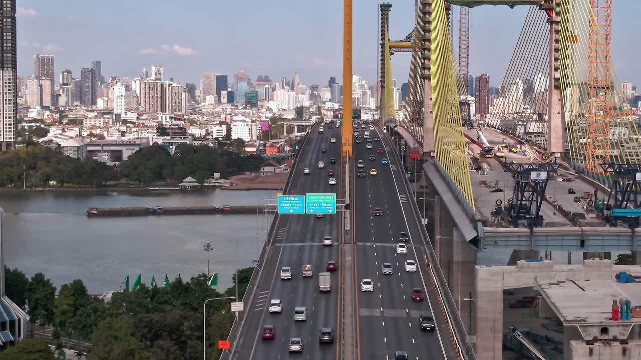 Aerial view of a busy highway in Bangkok during daylight hours