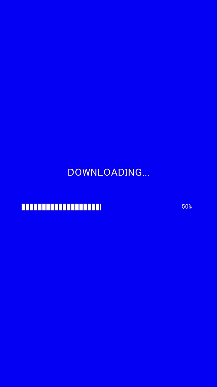Vertical video of loading progress bar with on-screen text downloading on blue background