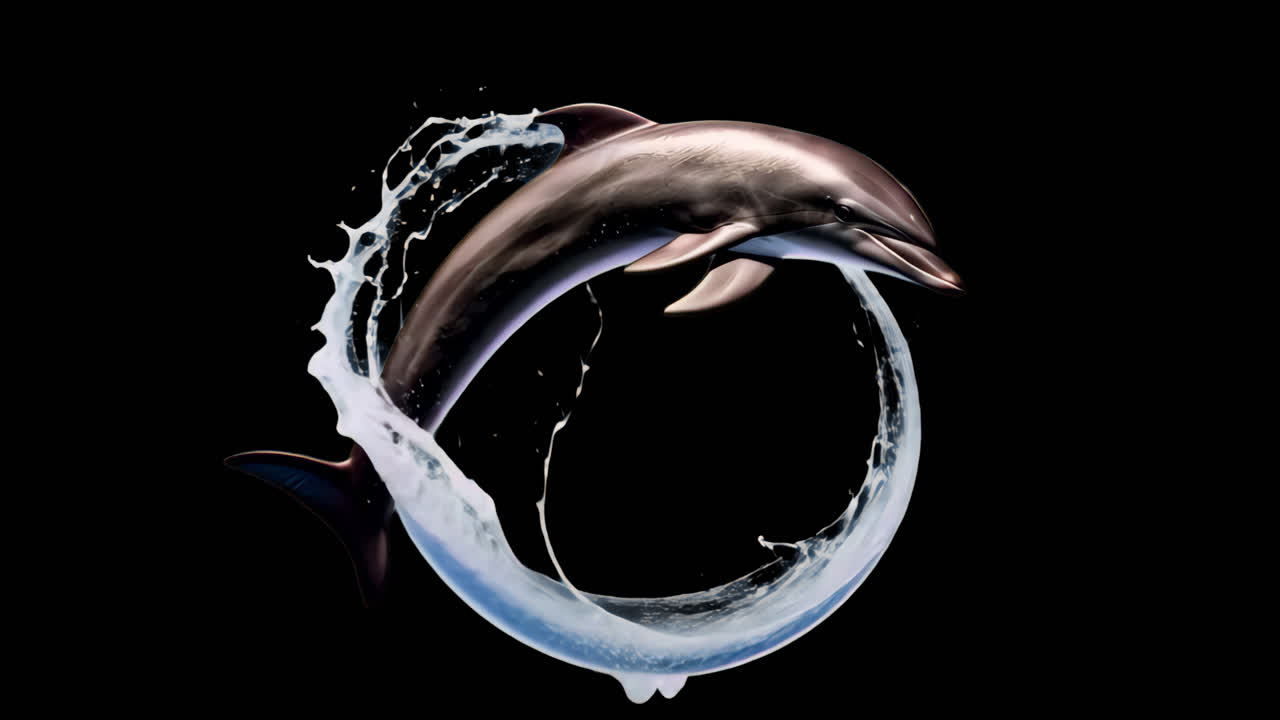 Delfin, der springer gennem vand animeret overlay, transparent 4K-video, alfakanal, ProRes 4444