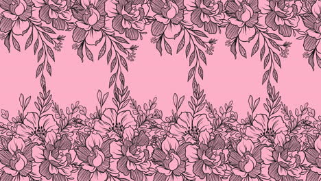 animación del texto de venta flash en el marco sobre manchas y flores brillantes sobre fondo rosa