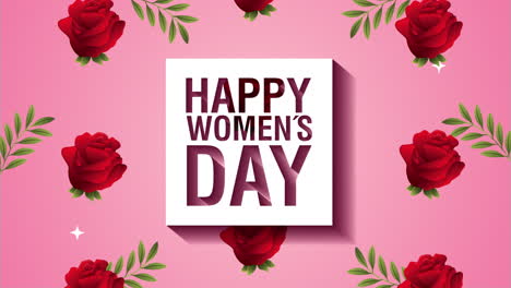 happy womens day card with red roses square frame