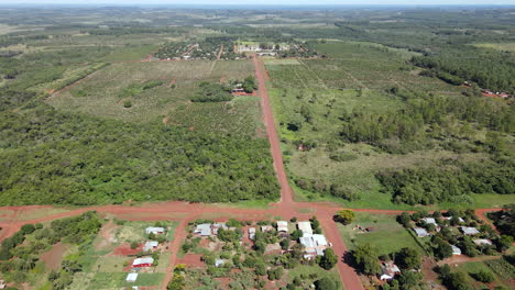 aerial view of a rural village and farmland in south america
