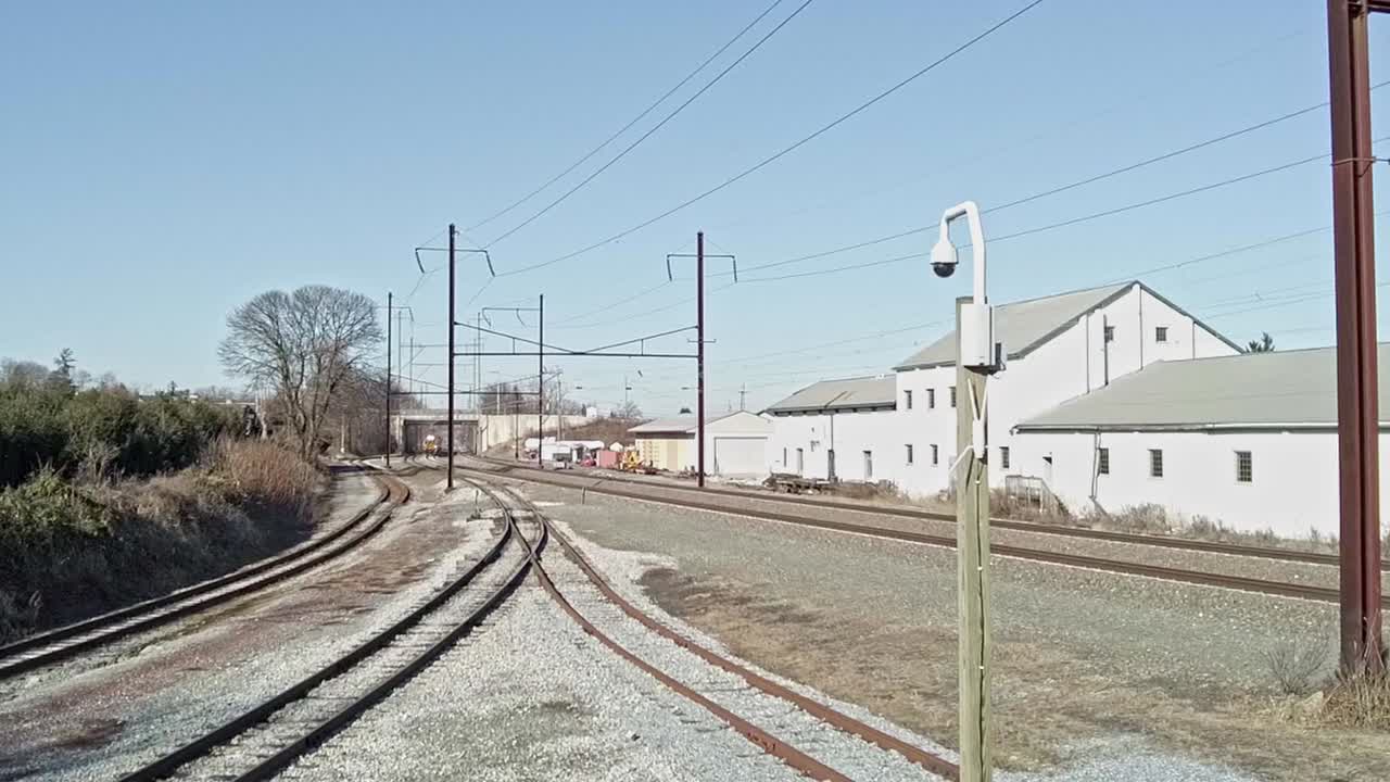 A High Angle on An Amtrak Train Passing at High Speed