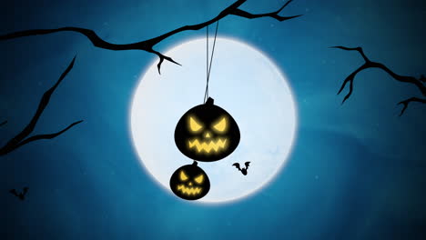 Halloween-Hintergrundanimation-Mit-Fledermäusen-Und-Kürbissen-Auf-Bäumen
