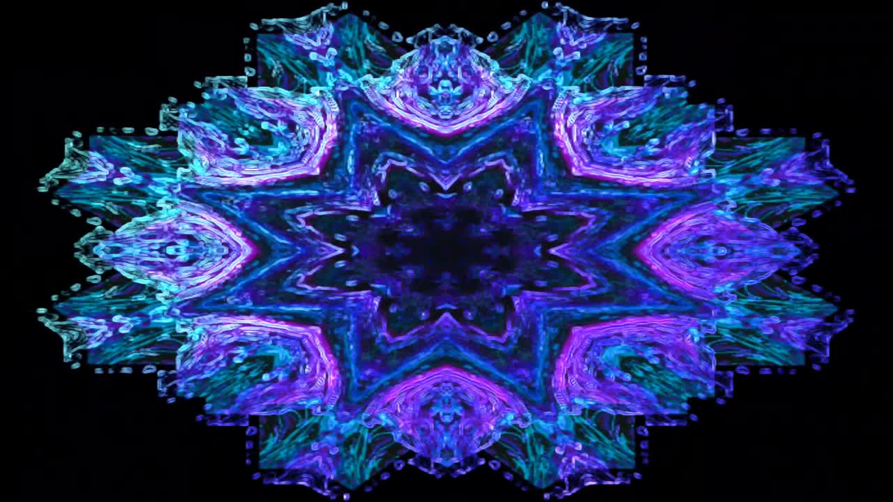 kaleidoscopio de fondo de movimiento de patrón fractal con luces de neón de colores.