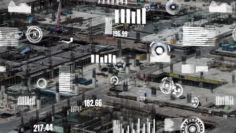 concepto de tecnología de construcción con gráfico de alteración sobre el sitio de construcción