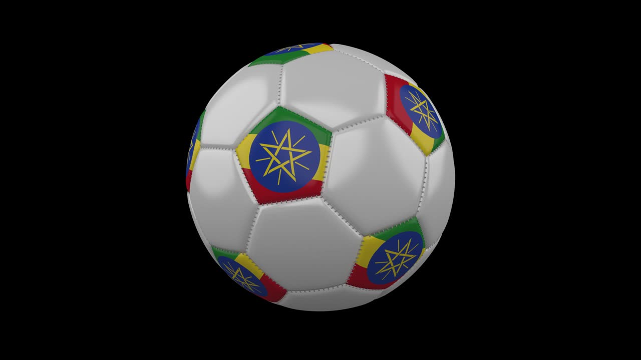pelota de fútbol con bandera de etiopía bucle 4k con alfa
